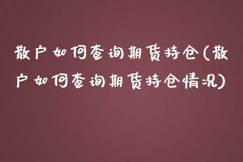 散户如何查询期货持仓(散户如何查询期货持仓情况)_https://www.liuyiidc.com_期货交易所_第1张