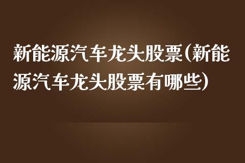 新能源汽车龙头股票(新能源汽车龙头股票有哪些)_https://www.liuyiidc.com_股票理财_第1张