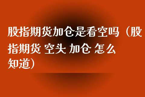 股指期货加仓是看空吗（股指期货 空头 加仓 怎么知道）_https://www.liuyiidc.com_基金理财_第1张