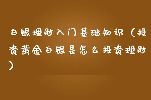 白银理财入门基础知识（投资黄金白银是怎么投资理财）_https://www.liuyiidc.com_保险理财_第1张