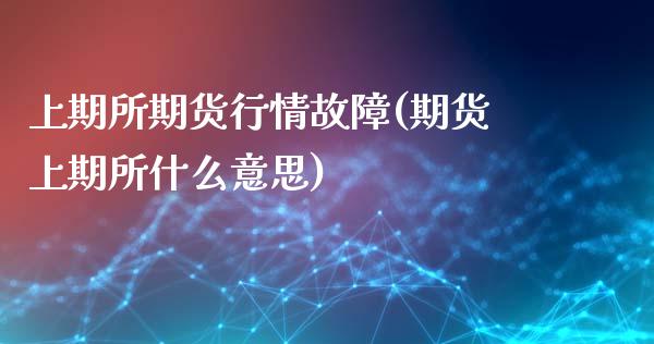 上期所期货行情故障(期货上期所什么意思)_https://www.liuyiidc.com_国际期货_第1张