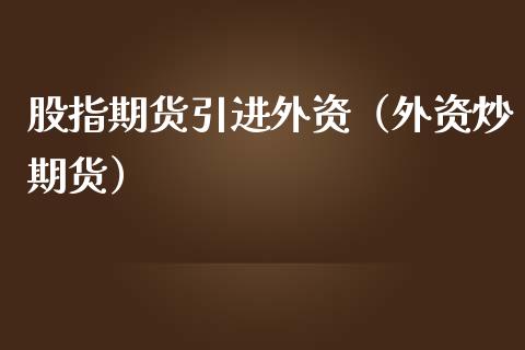 股指期货引进外资（外资炒期货）_https://www.liuyiidc.com_理财百科_第1张