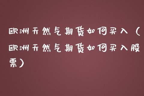 欧洲天然气期货如何买入（欧洲天然气期货如何买入股票）