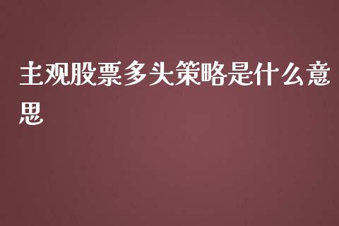 主观股票多头策略是什么意思_https://www.liuyiidc.com_基金理财_第1张