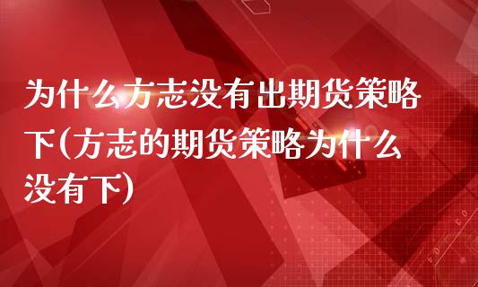 为什么方志没有出期货策略下(方志的期货策略为什么没有下)_https://www.liuyiidc.com_期货软件_第1张