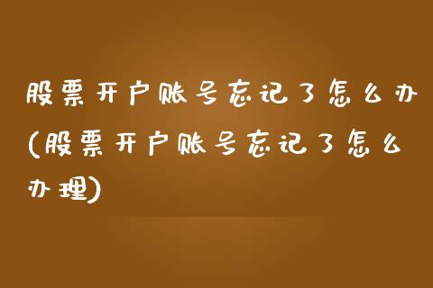 账号忘记了怎么办(账号忘记了怎么办理)_https://www.liuyiidc.com_股票理财_第1张