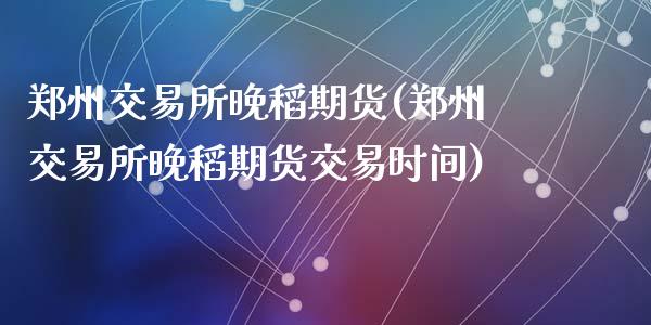 郑州交易所晚稻期货(郑州交易所晚稻期货交易时间)_https://www.liuyiidc.com_财经要闻_第1张