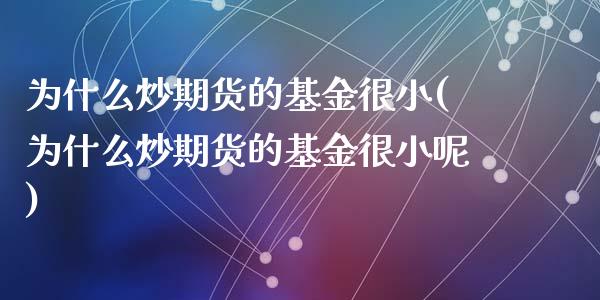 为什么炒期货的基金很小(为什么炒期货的基金很小呢)_https://www.liuyiidc.com_财经要闻_第1张