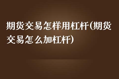 期货交易怎样用杠杆(期货交易怎么加杠杆)_https://www.liuyiidc.com_期货知识_第1张