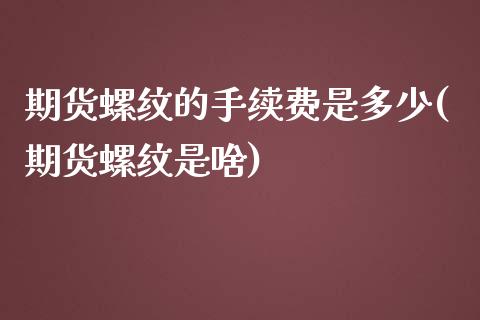 期货螺纹的手续费是多少(期货螺纹是啥)_https://www.liuyiidc.com_期货交易所_第1张