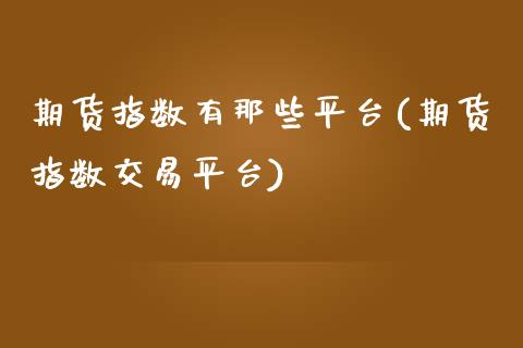 期货指数有那些平台(期货指数交易平台)_https://www.liuyiidc.com_理财品种_第1张