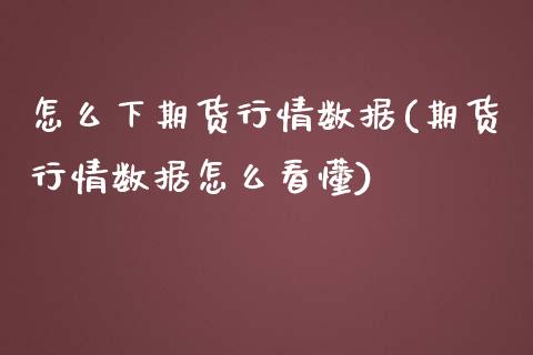 怎么下期货行情数据(期货行情数据怎么看懂)_https://www.liuyiidc.com_期货品种_第1张