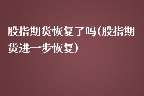 股指期货恢复了吗(股指期货进一步恢复)_https://www.liuyiidc.com_理财品种_第1张