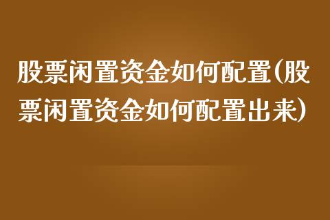 股票闲置资金如何配置(股票闲置资金如何配置出来)_https://www.liuyiidc.com_期货品种_第1张