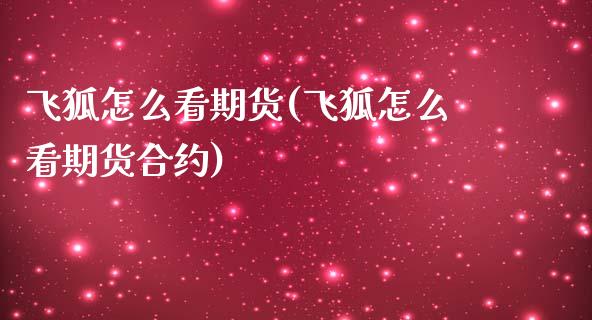 飞狐怎么看期货(飞狐怎么看期货合约)_https://www.liuyiidc.com_期货品种_第1张