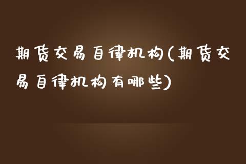 期货交易自律机构(期货交易自律机构有哪些)_https://www.liuyiidc.com_股票理财_第1张