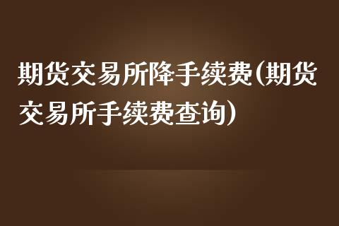 期货交易所降手续费(期货交易所手续费查询)_https://www.liuyiidc.com_期货知识_第1张