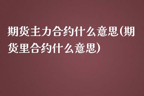 期货主力合约什么意思(期货里合约什么意思)_https://www.liuyiidc.com_国际期货_第1张