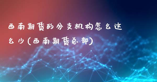 西南期货的分支机构怎么这么少(西南期货总部)_https://www.liuyiidc.com_期货软件_第1张