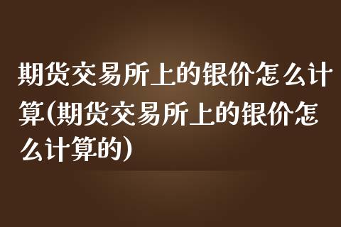 期货交易所上的银价怎么计算(期货交易所上的银价怎么计算的)_https://www.liuyiidc.com_基金理财_第1张