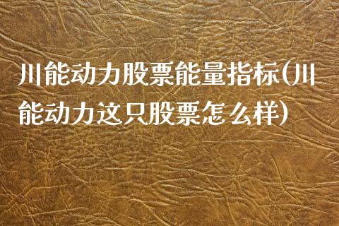 川能动力股票能量指标(川能动力这只股票怎么样)_https://www.liuyiidc.com_期货直播_第1张