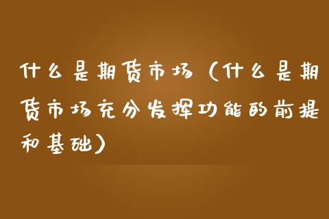 什么是期货市场（什么是期货市场充分发挥功能的前提和基础）_https://www.liuyiidc.com_理财百科_第1张