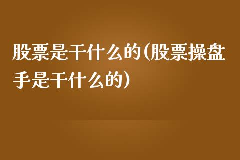 股票是干什么的(股票操盘手是干什么的)_https://www.liuyiidc.com_股票理财_第1张