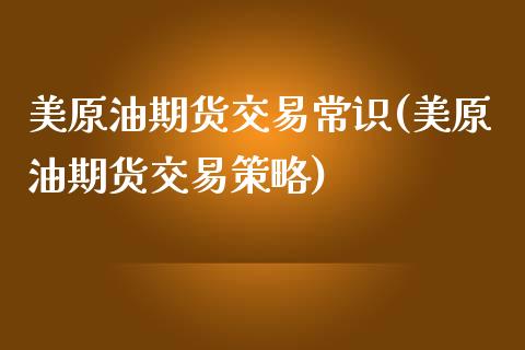 美原油期货交易常识(美原油期货交易策略)_https://www.liuyiidc.com_期货品种_第1张