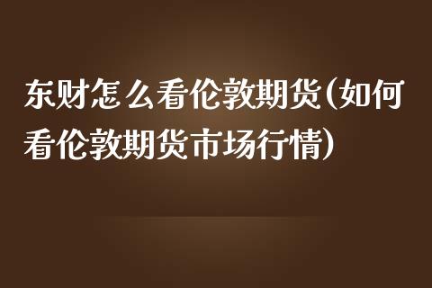 东财怎么看伦敦期货(如何看伦敦期货市场行情)_https://www.liuyiidc.com_道指直播_第1张