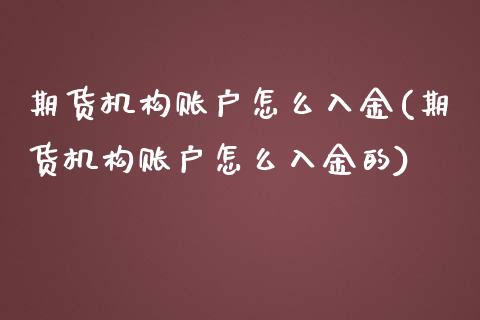 期货机构账户怎么入金(期货机构账户怎么入金的)_https://www.liuyiidc.com_期货品种_第1张