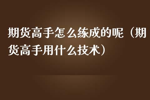 期货高手怎么练成的呢（期货高手用什么技术）_https://www.liuyiidc.com_恒生指数_第1张