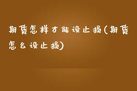 期货怎样才能设止损(期货怎么设止损)_https://www.liuyiidc.com_期货直播_第1张