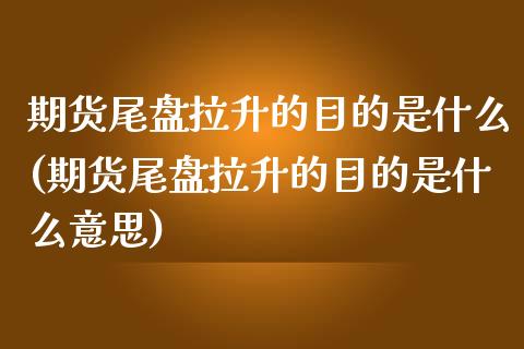 期货尾盘拉升的目的是什么(期货尾盘拉升的目的是什么意思)_https://www.liuyiidc.com_基金理财_第1张