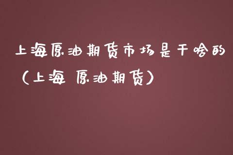 上海原油期货市场是干啥的（上海 原油期货）_https://www.liuyiidc.com_理财百科_第1张