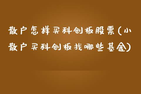 散户怎样买科创板股票(小散户买科创板找哪些基金)_https://www.liuyiidc.com_期货理财_第1张