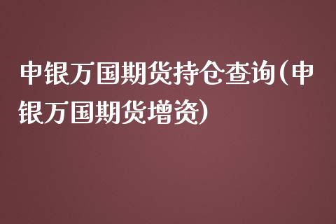 申银万国期货持仓查询(申银万国期货增资)_https://www.liuyiidc.com_理财百科_第1张