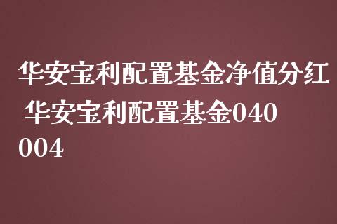 华安宝利配置基金净值分红 华安宝利配置基金040004