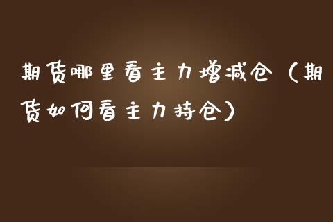 期货哪里看主力增减仓（期货如何看主力持仓）_https://www.liuyiidc.com_黄金期货_第1张