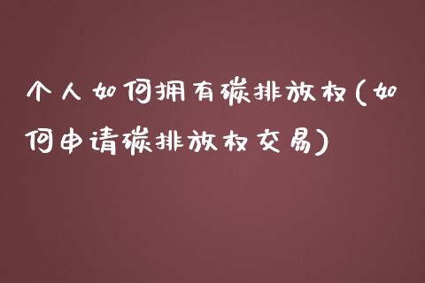 个人如何拥有碳排放权(如何申请碳排放权交易)_https://www.liuyiidc.com_理财品种_第1张