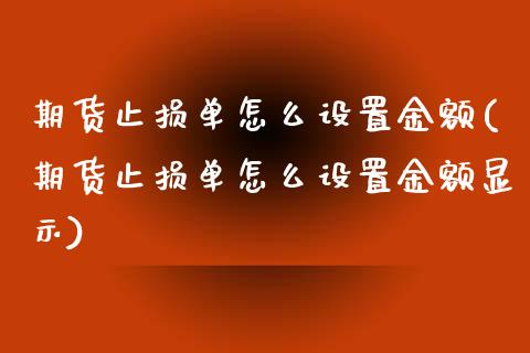 期货止损单怎么设置金额(期货止损单怎么设置金额显示)_https://www.liuyiidc.com_财经要闻_第1张