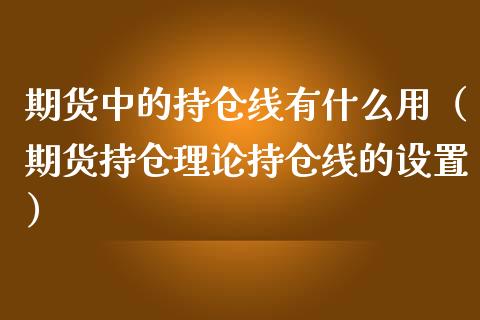 期货中的持仓线有什么用（期货持仓理论持仓线的设置）_https://www.liuyiidc.com_黄金期货_第1张