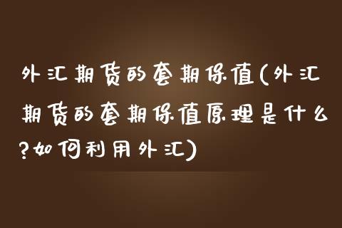 外汇期货的套期保值(外汇期货的套期保值原理是什么?如何利用外汇)_https://www.liuyiidc.com_国际期货_第1张