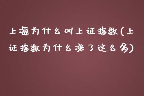 上海为什么叫上证指数(上证指数为什么涨了这么多)_https://www.liuyiidc.com_理财百科_第1张