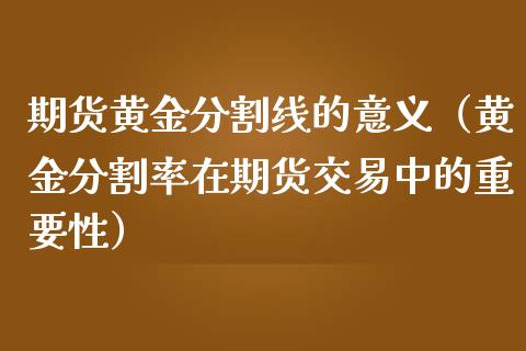 期货黄金分割线的意义（黄金分割率在期货交易中的重要性）_https://www.liuyiidc.com_基金理财_第1张