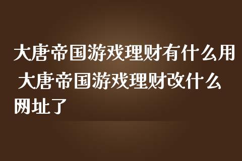 大唐帝国理财有什么用 大唐帝国理财改什么了_https://www.liuyiidc.com_保险理财_第1张