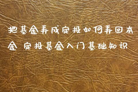 把基金弄成定投如何弄回本金 定投基金入门基础知识