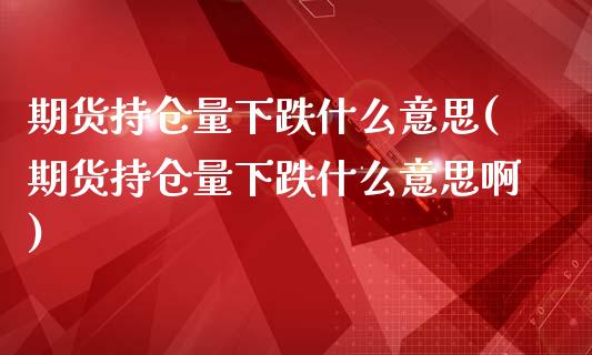 期货持仓量下跌什么意思(期货持仓量下跌什么意思啊)_https://www.liuyiidc.com_基金理财_第1张