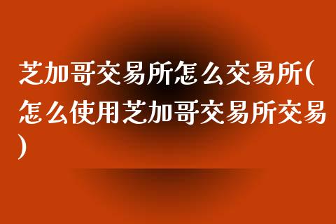 芝加哥交易所怎么交易所(怎么使用芝加哥交易所交易)_https://www.liuyiidc.com_财经要闻_第1张