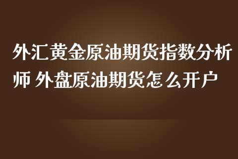 外汇黄金原油期货指数师 外盘原油期货怎么