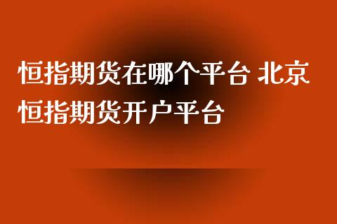 恒指期货在哪个平台 恒指期货平台_https://www.liuyiidc.com_恒生指数_第1张